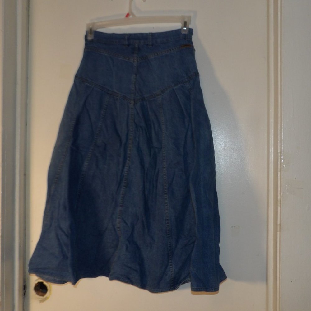 Vintage 90s Jordache No Exit Western Farmhouse Prairie Denim Maxi Skirt Sz 11/12 - Picture 4 of 7